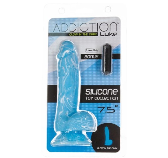 Dildo - Addiction Luke Dong 19 cm Glow in the Dark Blue